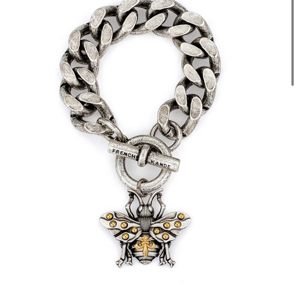 French Kande Silver and Gold Bee Charm Bracelet
